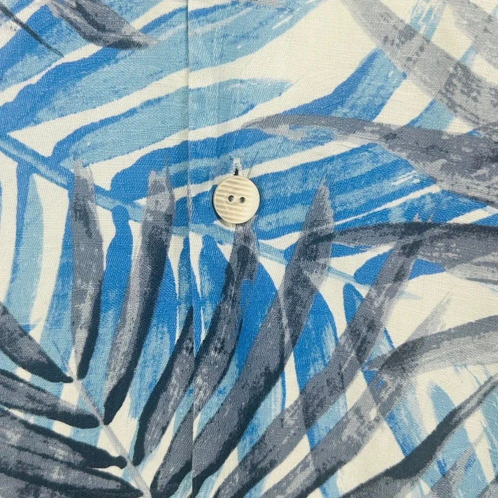 Tommy Bahama Silk Camp Shirt Mens Mens 3XL Blue Tropical Palm Leaf Island Resort